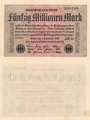 Q4768 Banknote Germany Berlin 50 Millionen Mark Reichsbanknote 1923 AU - Offer