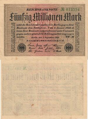 Q4769 Banknote Germany Berlin 50 Millionen Mark Reichsbanknote 1923 - Offer