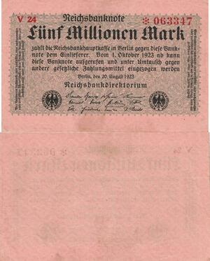 Q4770 Banknote Germany Berlin 5 Millionen Mark Reichsbanknote 1923 AU - Offer