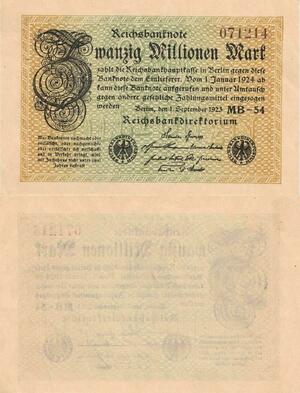 Q4771 Banknote Germany Berlin 20 Millionen Mark Reichsbanknote 1923 AU - Offer