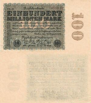Q4777 Banknote Germany Berlin 100 Millionen Mark Reichsbanknote 1923 - Offer