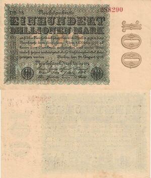 Q4778 Banknote Germany Berlin 100 Millionen Mark Reichsbanknote 1923 - Offer