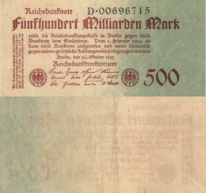 Q4797 Rare Banknote Germany 500 Milliarden Mark Reichsbanknote Berlin 1923