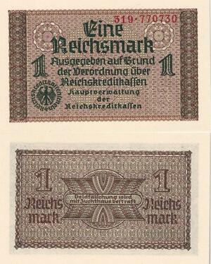 Q4799 Banknote Germany 1 Reichsmark WWII Eagle 1939-1944  UNC - Make Offer