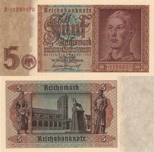 Q4822 Banknote Germany Berlin 5 Reichsmark 1942 Russian Occupation Zone UNC