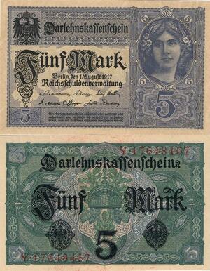 Q4846 Banknote Germany Berlin 5 Mark Darlehenskassenschein 1917 AU - Make Offer