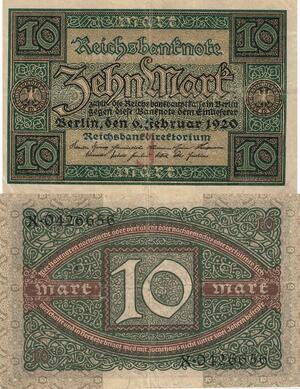 Q4850 Banknote Germany Berlin 10 Mark 1920 Reichsbanknote VF - Make Offer