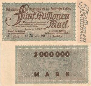 Q4886 Banknote Germany Eingelöst Coblenz 5 Millionen Mark 1923 - Make Offer