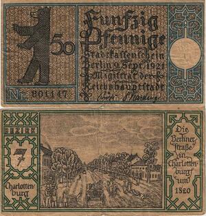 Q4913 Banknote Germany Berlin 50 Pfennig Bear 1921 - 1820 - Make Offer
