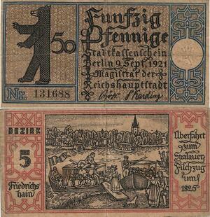 Q4914 Banknote Germany Berlin 50 Pfennig Bear 1921 - 1825 - Make Offer