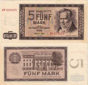 Q4917 Banknote DDR Germany Berlin 5 Mark Humboldt 1964 - Make Offer