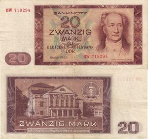 Q4919 Banknote Germany Berlin 20 Mark Johann Wolfgang Goethe 1964 - Offer