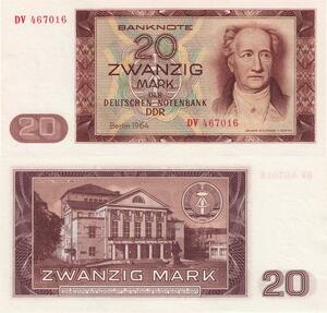 Q4920 Banknote Germany Berlin 20 Mark Johann Wolfgang Goethe 1964 UNC - Offer