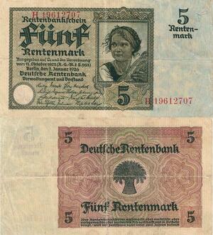 Q4925 Banknote Germany Berlin 5 Rentermark 1926 - Make Offer