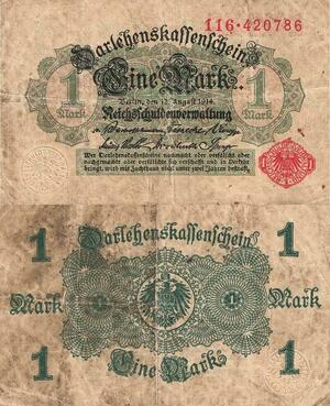 Q4926 Banknote Germany Berlin 1 Mark Darlehenskassenschein 1914 - Make Offer