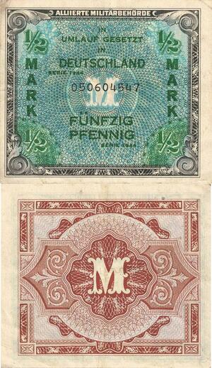 Q4933 Banknote Germany 1/2 Mark Alliierte Militärbehörde 1944 - Make Offer