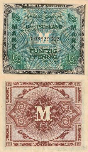 Q4934 Banknote Germany 1/2 Mark Alliierte Militärbehörde 1944 AU - Make Offer