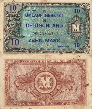 Q4937 Banknote Germany 10 Mark Alliierte Militärbehörde  1944 - Make Offer