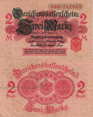 Q4949 Banknote Germany Berlin 2 Mark Darlehenskassenschein 1914 - Make Offer