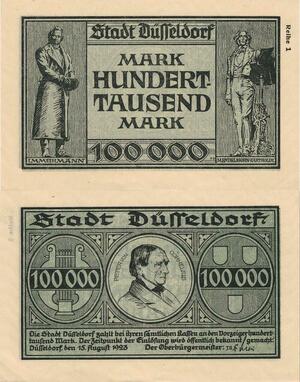 Q4956 Banknote Germany Dusseldorf 100 000 Mark Cornelius 1923 AU