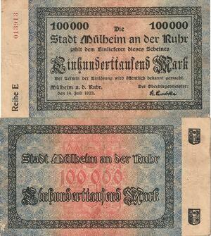 Q4959 Banknote Germany Mülheim 100000 Mark 1923 - Make Offer