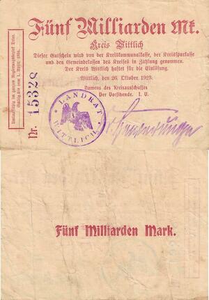Q4961 Banknote Germany Wittlich Namens 5 Milliarden Mark 1923 - Make Offer