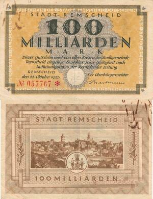 Q4966 Rare Banknote Germany Remscheid 100 Milliarden Mark 1923 Notgeld - M Offer