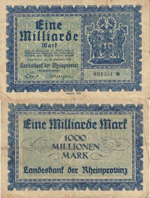 Q4968 Banknote Germany Dusseldorf 1 Milliarde Mark Coat of Arms 1923