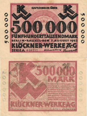 Q4975 Banknote Germany Berlin 500000 Mark KW stylised 1923 Notgeld - Make Offer