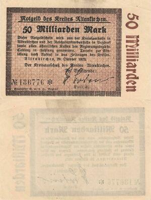 Q4979 Banknote Germany Des Kreises Altenkirchen 50 Milliarden Mark Onesided 1923 Notgeld 