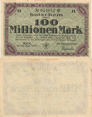 Q4980 Banknote Germany Wald 100 Millionen Mark Onesided 1923 Notgeld - Make Offer