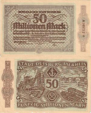 Q4982 Banknote Germany Duisburg 50 Millionen Mark Factory 1923 - Make Offer