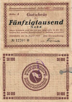 Q4983 Banknote Germany Konsum Duisburg 50000 Mark 1923 Notgeld - Make Offer