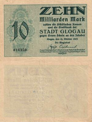 Q4988 Banknote Germany Stadt Glogau 10 Milliarden Mark Onesided 1923 Notgeld