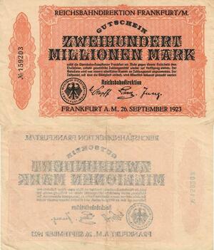Q4992 Banknote Germany Frankfurt 200 Millionen Mark Onsided 1923 - M Offer