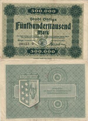 Q4995 Banknote Germany Ohligs 500 000 Mark Coat of Arms 1923 - Make Offer