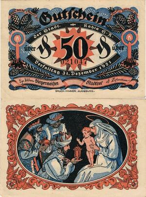 Q5000 Banknote Germany 50 Pfennig Virgin Mary Jesus Presents Kahla 1921 -Make Offer