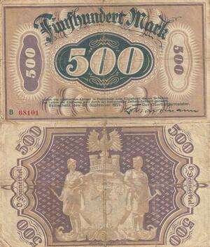 Q5003 Banknote Germany Dortmund 500 Mark Coat of Arms 1922 - Make Offer