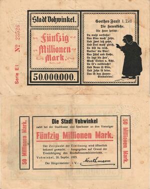 Q5004 Banknote Germany Vohwinkel 50 Millionen Mark Old lady 1923 - Make Offer