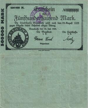 Q5007 Banknote Germany Braubach 500 000 Mark Seal 1923 - Make Offer