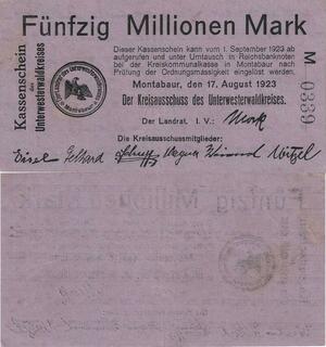 Q5013 Banknote Germany Montabaur 50 Millionen  Mark Onesided 1923 - Offer
