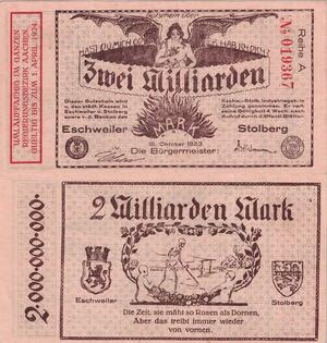 Q5018 Banknote Germany Eschweiler Stolberg 2 Milliarden Mark Devil 1923 - Make Offer