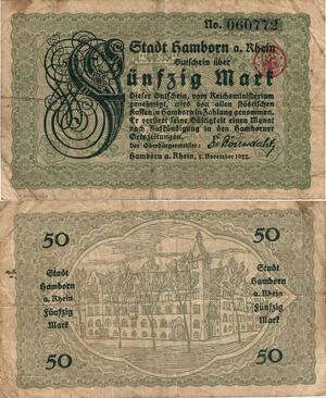 Q5019 Banknote Germany Hamborn 50 Mark Stylised S 1922 - Make Offer