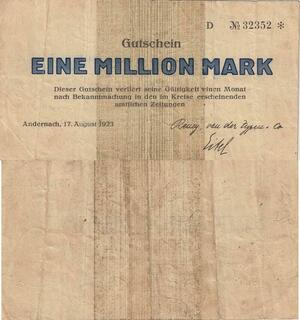 Q5021 Banknote Germany Andernach 100000 Mark Onesided 1923 - Make Offer
