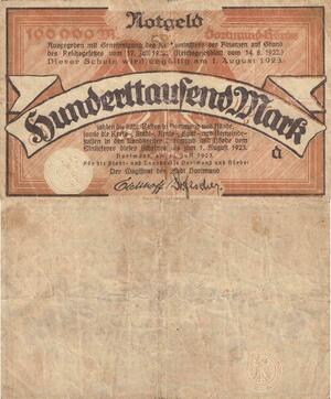 Q5022 Banknote Germany Dortmund 100000 Mark Onesided  1923 - Make Offer