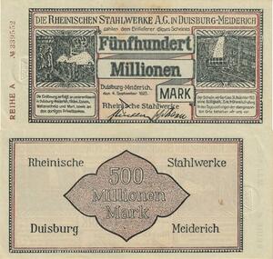 Q5023 Banknote Germany Duisburg Meiderich 500 Millionen Mark Mines 1923