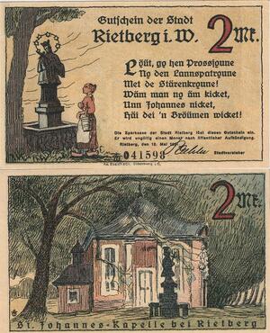 Q5026 Banknote Germany Rietberg 2 Mark House 1921 - Make Offer