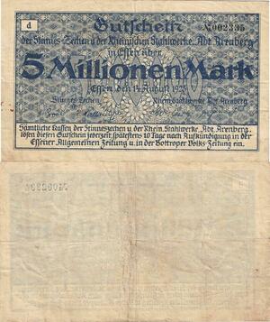 Q5030 Banknote Germany Darmstadt Arenberg 5 Millionen Mark Onesided 1923 - Offer
