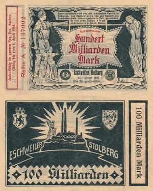 Q5031 Banknote Germany Eschweiler Stolberg Indus 100 Milliarden Mark 1923