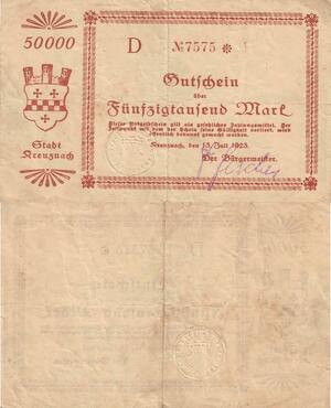 Q5032 Banknote Germany Kreuznach 50000 Mark Onesided 1923 - M Offer